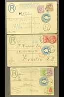 ORANGE RIVER COLONY 1906-1908 Three Used Postal Stationery 4d Registered Envelopes Addressed To England, Germany & Nethe - Ohne Zuordnung