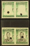 1937 1s IMPERFORATE Plate Proofs Ex Waterlow Archive, Two Pairs On Gummed Paper With Security Punctures, One In Frame On - Southern Rhodesia (...-1964)