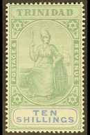 1896 10s Green And Ultramarine "Britannia", SG 123, Very Fine Mint. Lovely! For More Images, Please Visit Http://www.san - Trinidad En Tobago (...-1961)