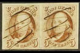 1847 5c Dark Brown Franklin, Scott 1a, An Attractive Horizontal Pair With Four Clear To Good Margins, Each With Neat Pen - Andere & Zonder Classificatie