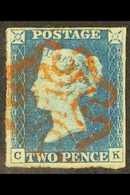 1840 2d Blue "CK", Plate 1, SG 5, Fine Used With 4 Clear To Good Margins And Red MC Pmk. Attractive! For More Images, Pl - Sonstige & Ohne Zuordnung