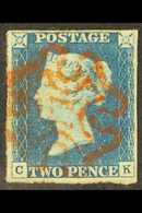 1840 2d Blue "CK", Plate 1, SG 5, Fine Used With 4 Clear To Good Margins And Red MC Pmk. Attractive! For More Images, Pl - Altri & Non Classificati