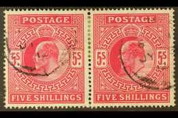 1902-10 5s Bright Carmine, SG 263, Very Fine Cds Used Horizontal PAIR. Fresh & Scarce. (2 Stamps) For More Images, Pleas - Unclassified