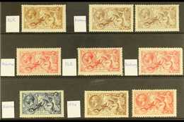 1913-1934 MINT SEAHORSES All Different Group On A Stock Card, Comprising 1913 Waterlow 5s (tiny Ink Spot) & 10s (repaire - Non Classés