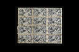 1918-19 10s Dull Grey- Blue Bradbury Seahorse (SG 417) USED BLOCK OF TWELVE, Cancelled By Light Gracechurch Street Regis - Ohne Zuordnung