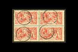 1918-19 5S SEAHORSE MULTIPLE. 5s Rose-red Seahorse, Bradbury Printing, SG 416, Good Used BLOCK OF FOUR With Guernsey, Ju - Zonder Classificatie