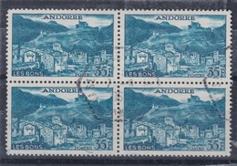 ANDORRE FRANCAIS 1955:  Le  35f Bleu Vif En Bloc De 4,  Oblitérés, TTB - Oblitérés