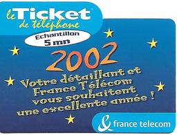 TICKET TELEPHONE-FRANCE-PU101-2002-ECHANTILLON 5Mn- Non Gratté-NEUF-TBE - FT