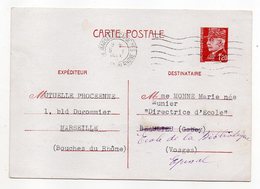1943-- Entier Carte Postale  Pétain 1F20--- Cachets  Marseille Capucines -13   Pour  Epinal -88 - Standard Postcards & Stamped On Demand (before 1995)