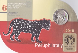PERU 2018 , FAUNA JAGUAR , COIN ON CARD , MINT - Peru