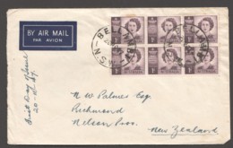 1947 Princess Elizabeth 1d SG 222 Block Of 6 Air Mail To New Zealand - FDC