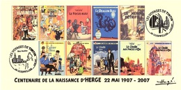 FRANCE 2007 N°110 Albums Fictifs + 2 Cachets Premier Jour FDC TINTIN KUIFJE TIM HERGE GUEBWILLER - Hergé