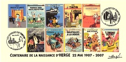 FRANCE 2007 N°118 Albums Fictifs + 2 Cachets Premier Jour FDC TINTIN KUIFJE TIM HERGE GUEBWILLER - Hergé