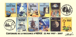 FRANCE 2007 N°119 Albums Fictifs + 2 Cachets Premier Jour FDC TINTIN KUIFJE TIM HERGE GUEBWILLER - Hergé