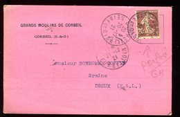 Carte Postale Commerciale Des Grand Moulins De Corbeil En 1921, Affr Semeuse Perforé GM - N165 - Cartas & Documentos