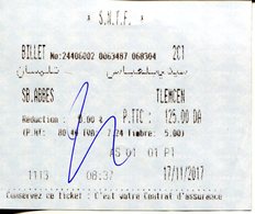 Billet (pour 1 Personne) De Sidi-Bel-Abbès à Tlemcen   (Algérie) - Welt