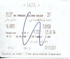 Billet (pour 1 Personne) De Sidi-Bel-Abbès à Tlemcen   (Algérie) - Wereld