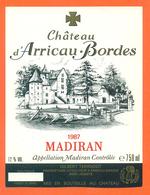 étiquette Vin De Bordeaux Madiran Chateau D'arricau Bordes 1987 à Arricau Bordes - 75 Cl - Madiran