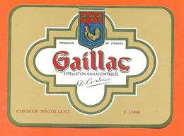 étiquette De Vin De Bordeaux Gaillac Cordier à 33800 - 75 Cl - Gaillac