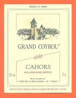 étiquette Vin De Cahors Grand Coyrou 1990 Caves Belle Croix à Cahors - 75 Cl - Cahors