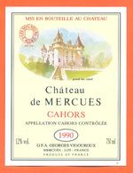 étiquette Vin De Cahors Chateau De Mercuès 1990 Georges Vigouroux à Mercuès - 75 Cl - Cahors