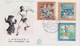 FDC MONACO JEUX OLYMPIQUES DE MEXICO 1968 - Zomer 1968: Mexico-City