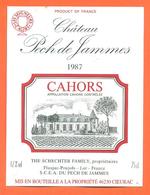 étiquette Vin De Cahors Chateau Pech De Jammes 1987 Schechter Family à Flaujac Poujols - 75 Cl - Cahors