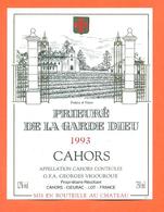 étiquette Vin De Cahors Prieuré De La Garde Dieu 1993 Georges Vigouroux à Cahors Cieurac - 75 Cl - Cahors