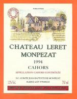 étiquette Vin De Cahors Chateau Leret Monpezat 1994 De Monpezat à Albas - 75 Cl - Cahors