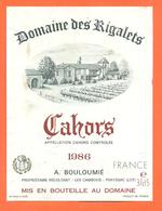 étiquette De Vin Cahors Domaine Des Rigalets 1986 A Bouloumié à Les Cambous - 37,5 Cl - Cahors