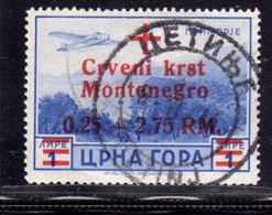 MONTENEGRO TEDESCA CETTIGNE 1944 POSTA AEREA AIR MAIL CROCE ROSSA RED CROSS 0,25 + 2,75m SU 1L USATO USED OBLITERE' - Duitse Bez.: Montenegro