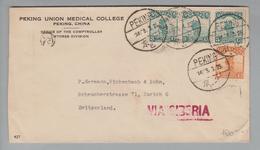 China 1925-08-16 Peking Brief Via Siberia M.4 Perfinmarken "Peking Union Medical College" Nach Zürich - Xinjiang 1915-49