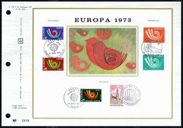 Y/T FRANCE 1752/53 + ANDORRE + MONACO Sur FDC Grand Format "soie"- Obl. 1 Ier J. "PARIS-ANDORRE-MONACO 1973" - 1972