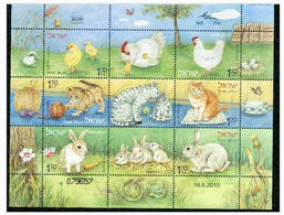 ISRAEL 2010 FULL SHEET ANIMALS AND OFFSPRING CATS RABBITS CHICKENS  12793-1 - Ungebraucht (mit Tabs)