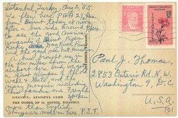Carte Postale Vers Les USA - 2 Août 1955 - 10 + 2 Krs - Cartas & Documentos
