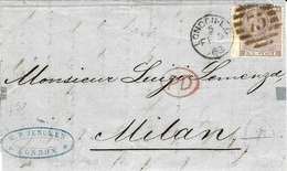 1863- Letter From London To Milano -fr Y & T N°22  ( 6 Pence  Pl.3 ) - Covers & Documents