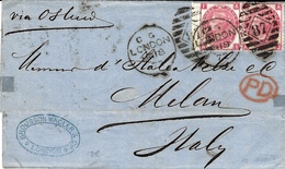 1872- Letter From London To Milano ( Italy ) " Via Ostende "  Fr. Pair  Y & T N°33  ( Pl. 7 ) - Brieven En Documenten