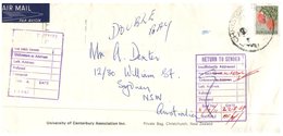 (745) Letter Posted From University Of Canterbury, New Zealand To Australia - Return To Sender / 1969 - Lettres & Documents