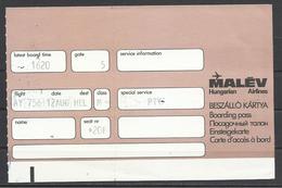Hungarian Airlines, Malév, Boarding Pass, 1988. - Europe