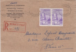 MONACO  :  Paire  Palais 4,50 Violet Sur Recommandé De 1946 Pour Paris - Brieven En Documenten