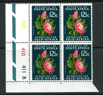 South Africa 1969-72 Redrawn Definitives - Phosphor Bands - 12½c Protea Control Block MNH (SG 294) - Neufs