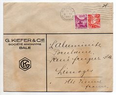 Suisse--1937- Lettre De Bâle Pour Limoges (France)--timbres - Cachet Mécanique--personnalisée G.KIEFER & Cie - Covers & Documents