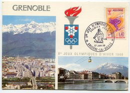 RC 10476 ANDORRE JEUX OLYMPIQUES DE GRENOBLE 1968 SKI SUR CARTE GRENOBLE JEUX OLYMPIQUES 1er JOUR FDC TB - Storia Postale