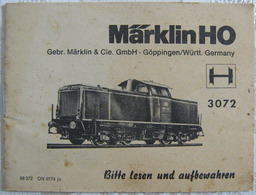 MÄRKLIN H0 Anleitung Lokomotive Diesel Lok 3072 1974 Mehrsprachig Waschzettel - Locomotive