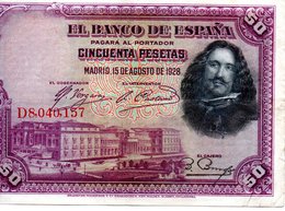 Billet Espagnol De 50 Pesetas ( 15 Aout 1928 ) - 50 Peseten