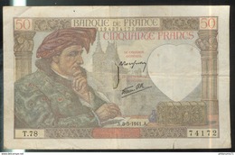 Billet 50 Francs France Jacques Coeur 8-5-1941 - 50 F 1940-1942 ''Jacques Coeur''