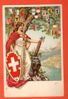 LON-24 Litho Schweiz  Helvetia Mit Waffen Dame Helvétia Avec Blasons Des Cantons. Nicht Gelaufen - St. Anton