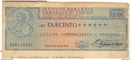Billet 200 Lires / Duecento Lire - Istituto Bancario San Paolo Di Turino - Andere & Zonder Classificatie