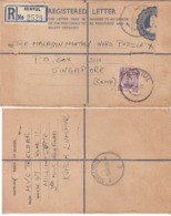 Malaya  1956  Registered Postal Stationary Envelope Sentul To Singapore  #  15638  D - Kedah