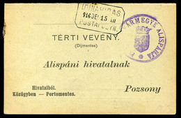 DUNAHIDAS / Most Pri Bratislave  1916. Portómentes Postázott Tértivevény Postaügynökségi Bélyegzéssel - Usati